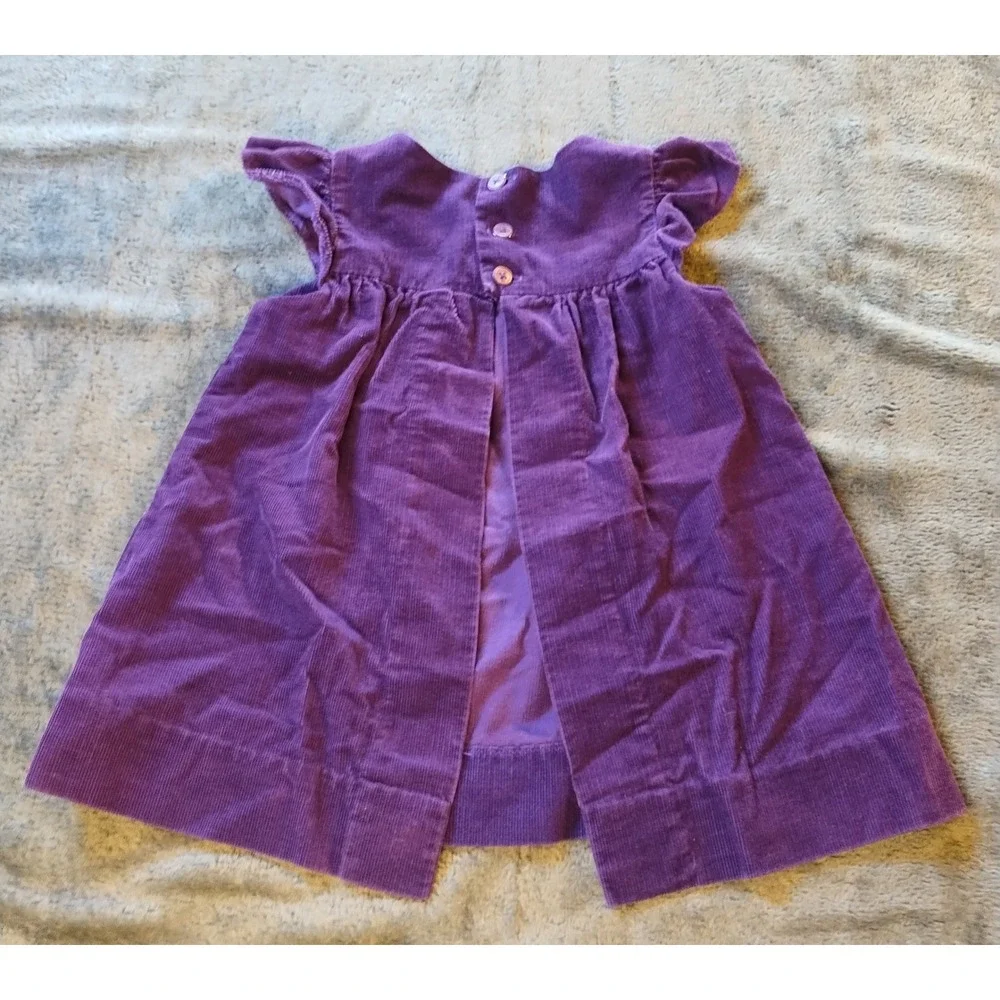 VTG Purple Corduroy Ruffle Sleeve Pinafore Jumper‎ Dress Pockets Kids 3T READ